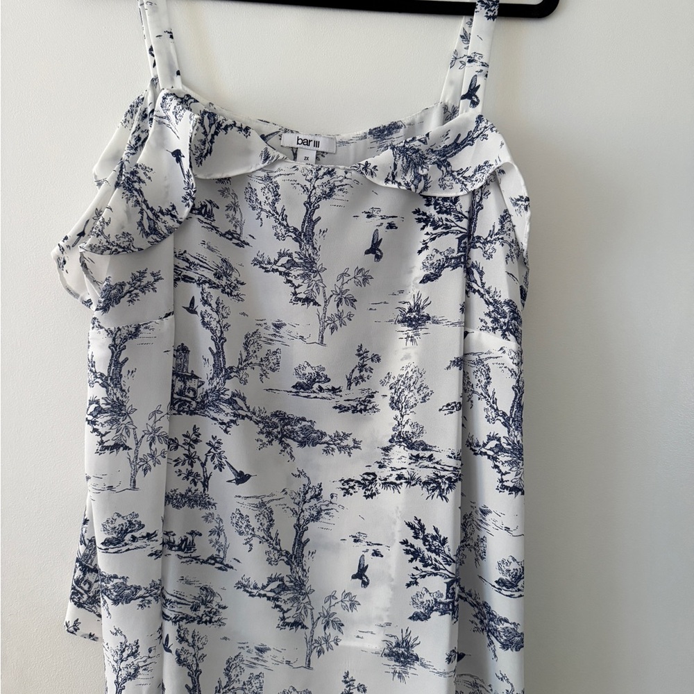 Bar III White and Navy Toile Ruffle Cami